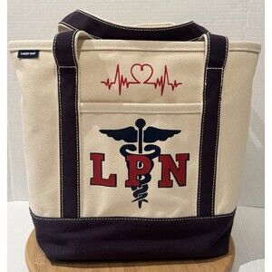 Land's End Rare LPN Nurse Blue Strap Boat And Tote Canvas Bag 15x14 NWOT